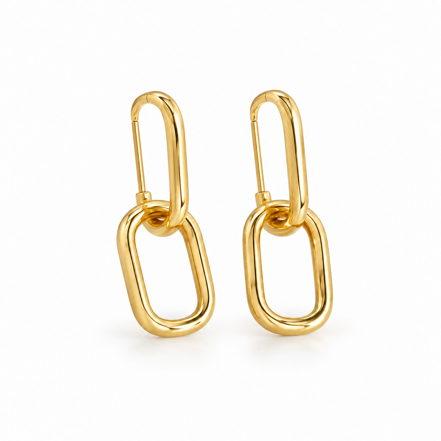 Lyra Gold Link Drops — front view with complete upper clasp