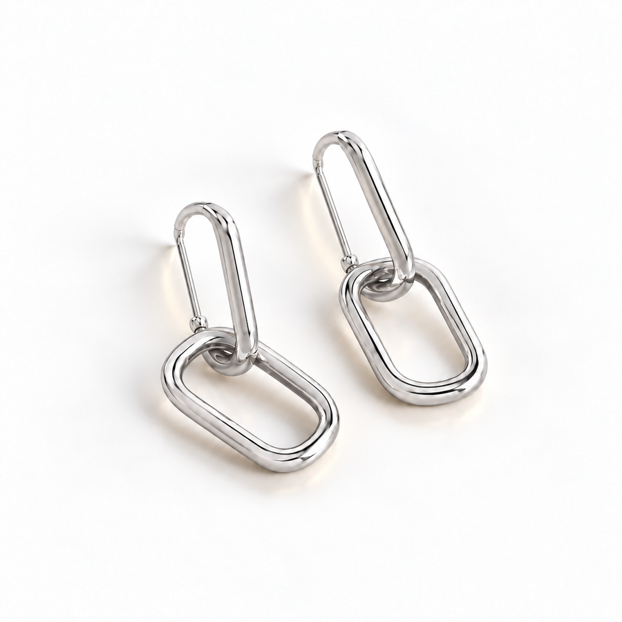 Lyra Silver Link Drops — angled view