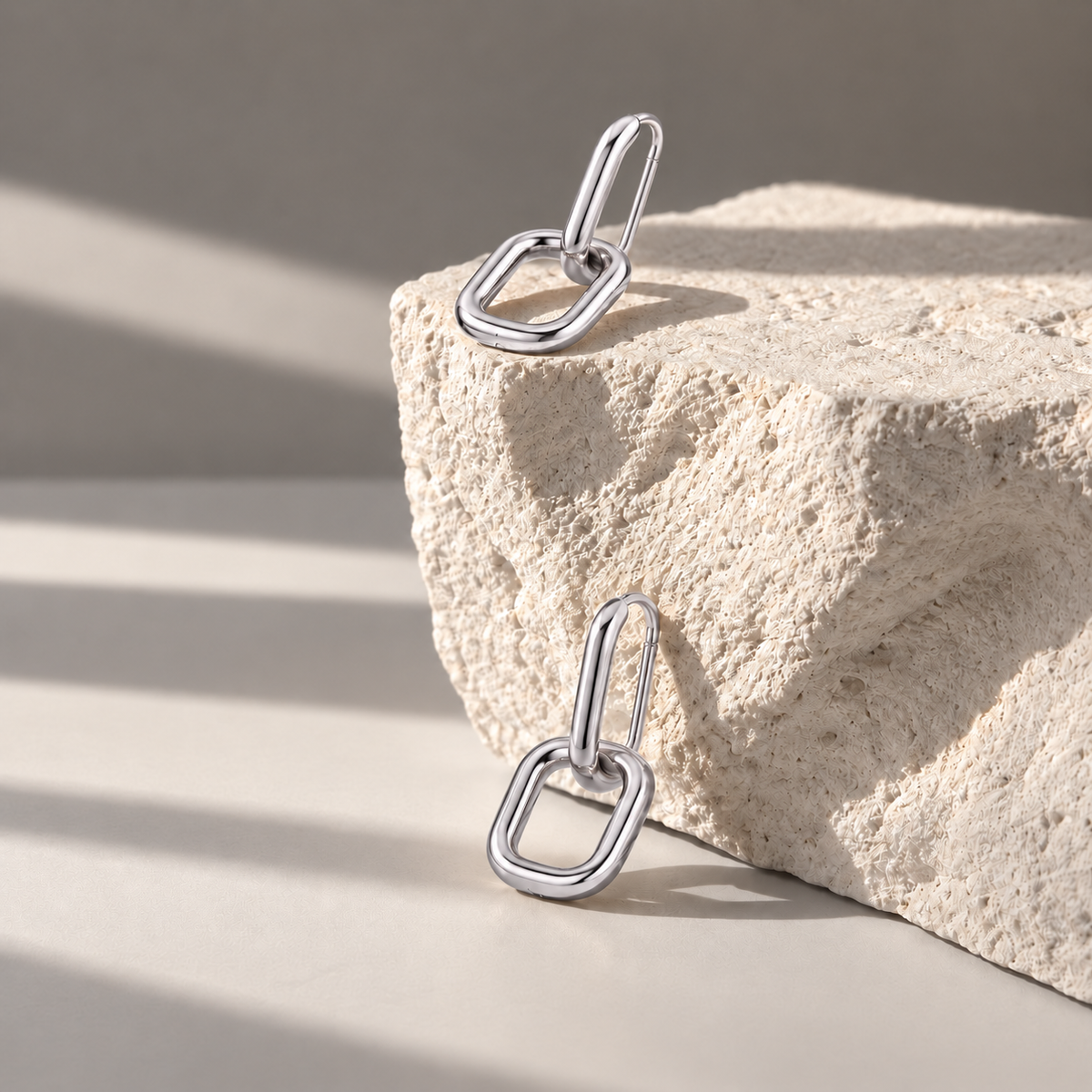 Lyra Silver Link Drops — limestone setting