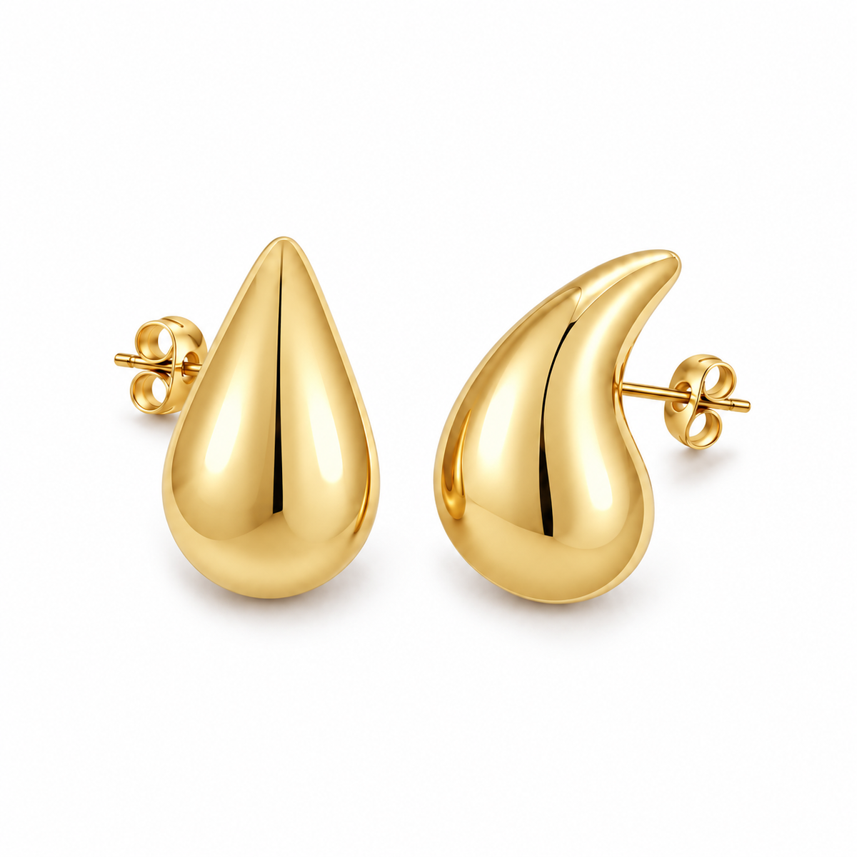 Solène Gold Teardrop Studs angled view with butterfly backs